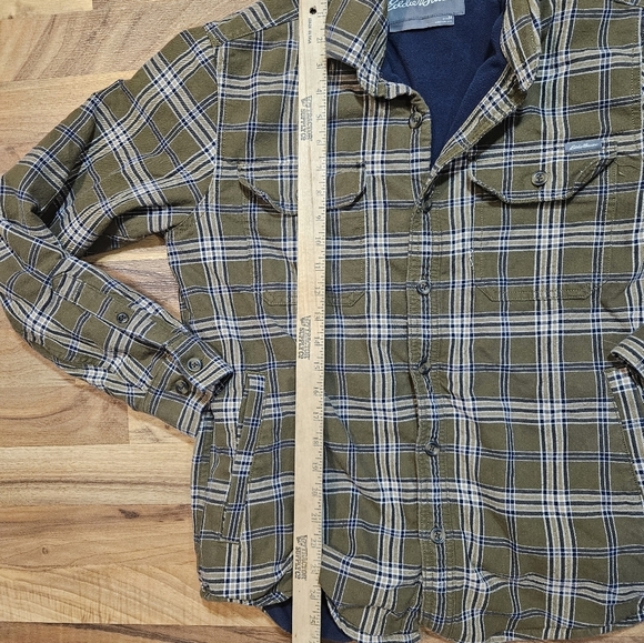 Eddie Bauer Men's Sherpa Lined Flannel Shirt Jacket Olive Green Plaid Size M - Picture 3 of 7